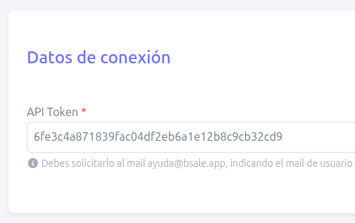 API Token configurado en BillMySales