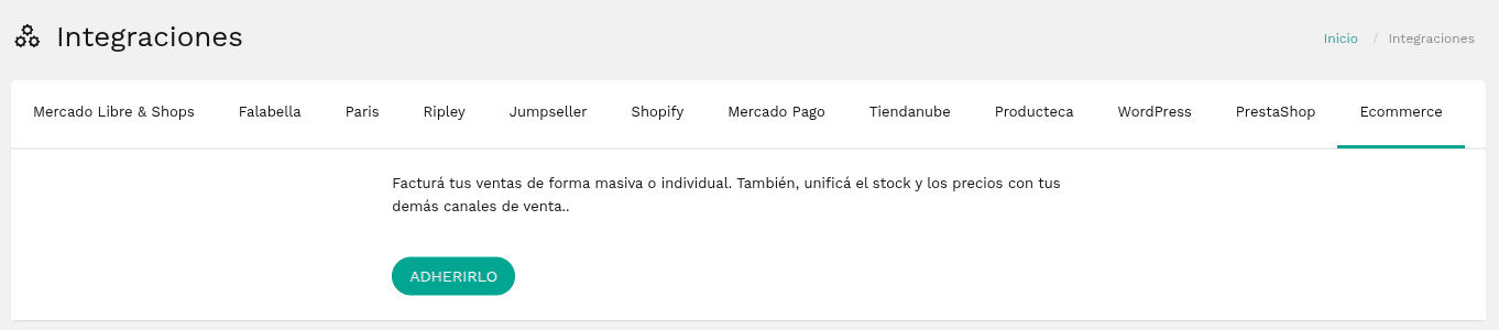 Pagina de integraciones de contabilium