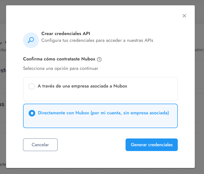Creación de credenciales en Nubox