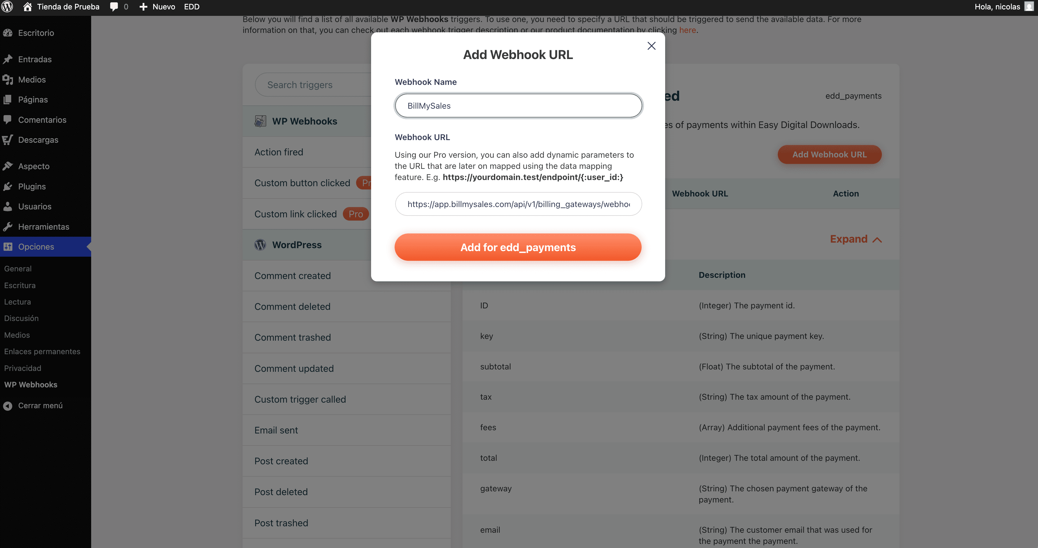 Botón Add Webhook URL