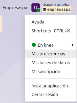 Sección de Mis preferencias en Odoo