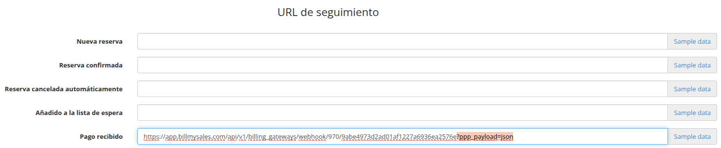 Webhook configurado en Planyo