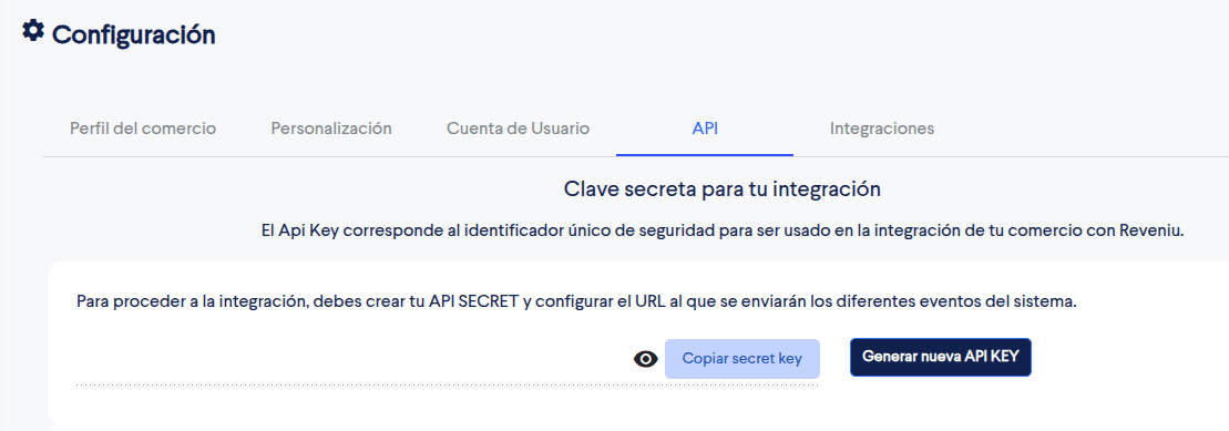 Crear API Key reveniu