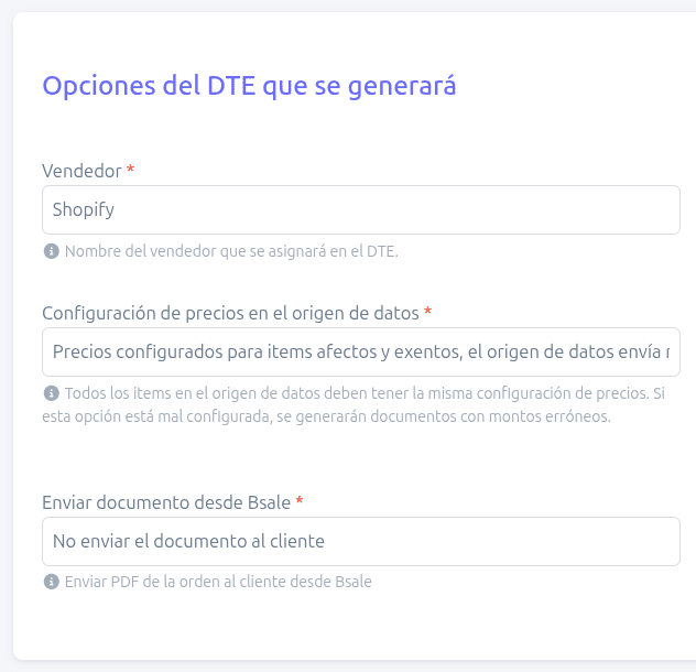 Configuración de las opciones del DTE