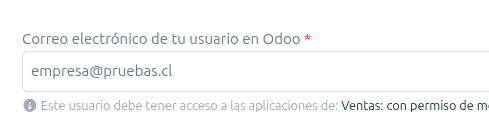 Correo del usuario de Odoo configurado en BillMySales