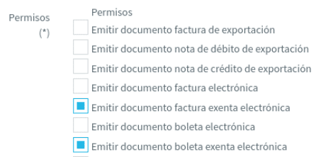 Permisos para productos exentos