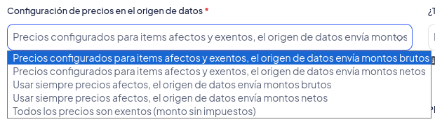 Opciones de configuración de precios