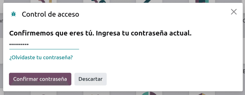 Ingresar clave de usuario en Odoo
