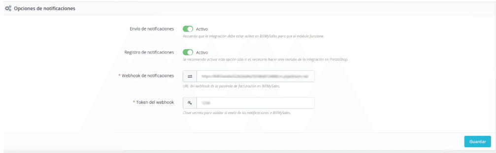 Opciones de configuración del módulo