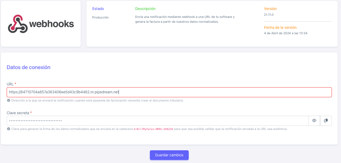 Pegar endpoint en BillMySales