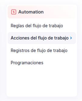 Opcion de acciones del flujo de trabajo