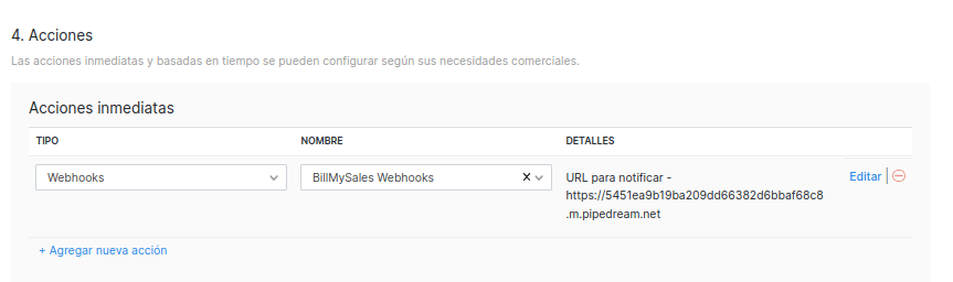 Configuración de acciones