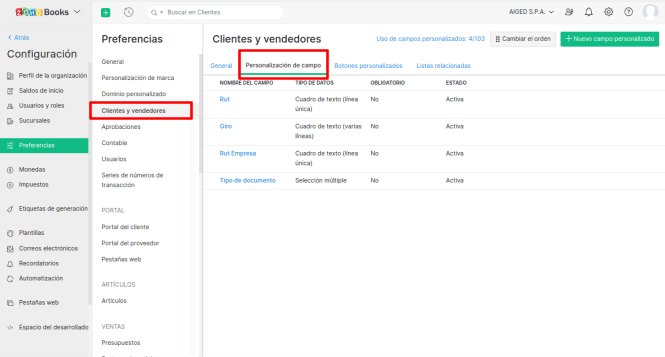 Personalización de campo