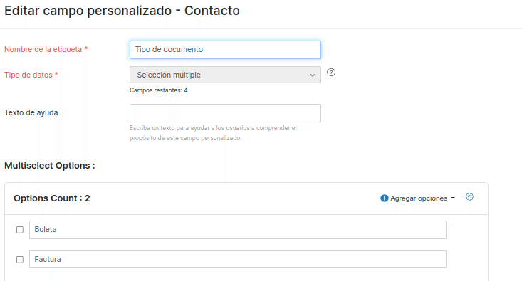 Ejemplo de configuración de tipo de documento